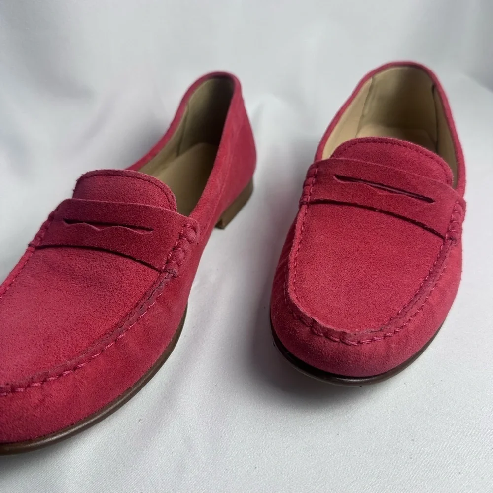 J Crew Womens Suede Leather Fuchsia James Loafers Flats Shoes size 8